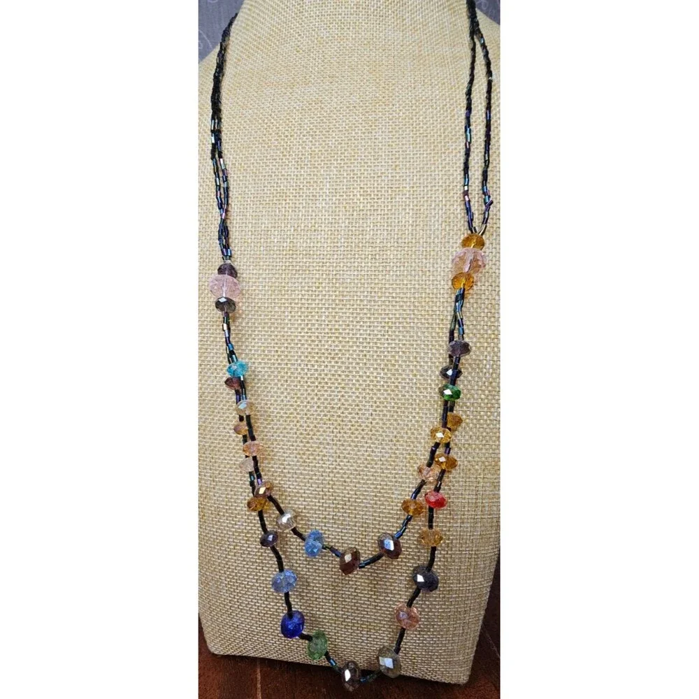 Double Strand Seed Bead and Glass Bead Necklace Pullover No Clasp 30" - Picture 2 of 6